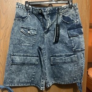 Madden Girl Acid Wash Blue Cargo Denim Shorts Size 13
